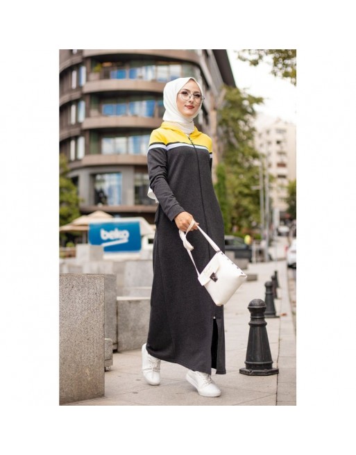 Robe zippée décontractée et sport pour femme (Vêtement Moderne Hijab) - Couleur anthracite et moutarde Robe zippée décontractée et sport pour femme (Vêtement Moderne Hijab) - Couleur anthracite et moutarde