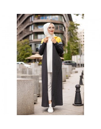 Robe zippée décontractée et sport pour femme (Vêtement Moderne Hijab) - Couleur anthracite et moutarde 