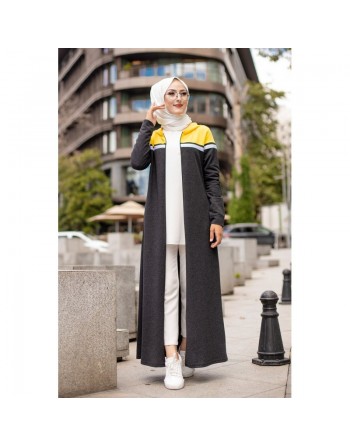 Robe zippée décontractée et sport pour femme (Vêtement Moderne Hijab) - Couleur anthracite et moutarde 