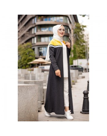 Robe zippée décontractée et sport pour femme (Vêtement Moderne Hijab) - Couleur anthracite et moutarde 