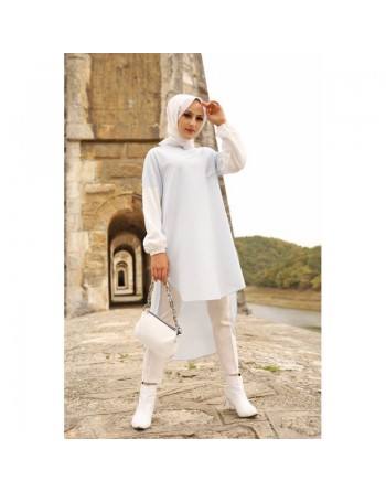 Tunique à rayures pour femme (Vêtement Hijab) - Couleur bleu clair 