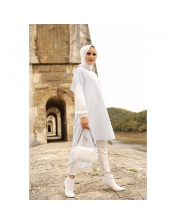 Tunique à rayures pour femme (Vêtement Hijab) - Couleur bleu clair 