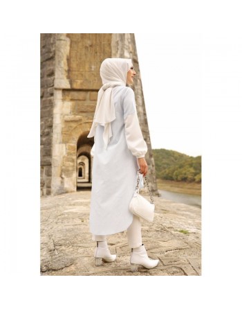Tunique à rayures pour femme (Vêtement Hijab) - Couleur bleu clair 