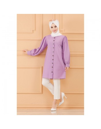 Tunique boutonnée pour femme (Tuniques style habillé pour Hijab) - Couleur lilas 