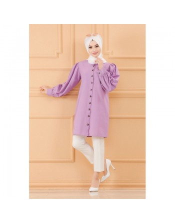 Tunique boutonnée pour femme (Tuniques style habillé pour Hijab) - Couleur lilas 