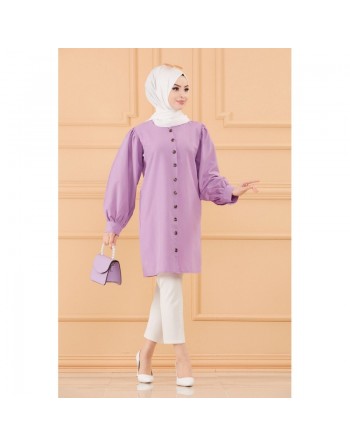 Tunique boutonnée pour femme (Tuniques style habillé pour Hijab) - Couleur lilas 