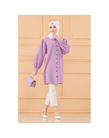 Tunique boutonnée pour femme (Tuniques style habillé pour Hijab) - Couleur lilas 
