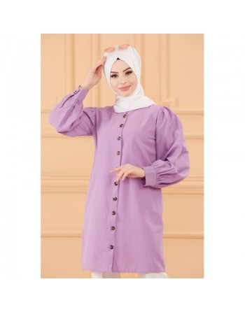 Tunique boutonnée pour femme (Tuniques style habillé pour Hijab) - Couleur lilas 