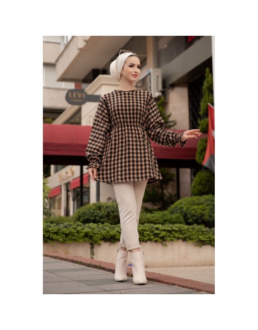 Tunique à carreaux pour femmes - Couleur tabac Tunique à carreaux pour femmes - Couleur tabac