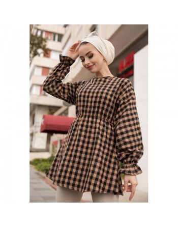 Tunique à carreaux pour femmes - Couleur tabac 