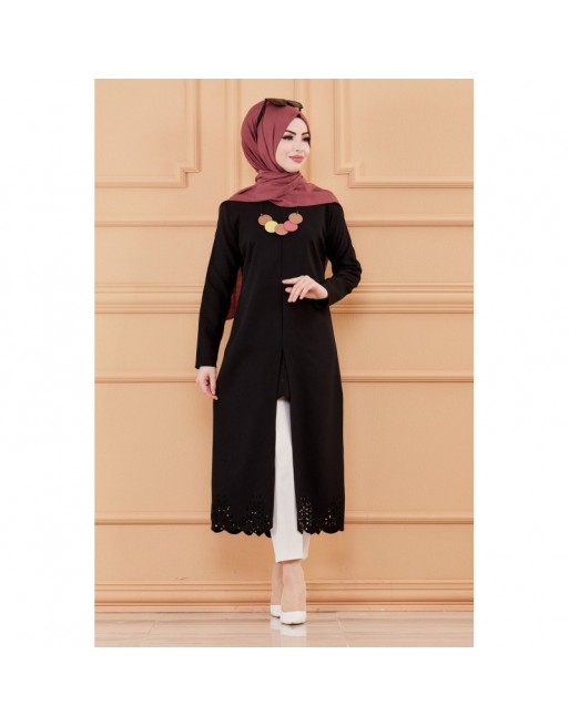 Tunique découpée laser avec collier offert (Boutique Hijab pour Femme Musulmane) - Couleur noir Tunique découpée laser avec collier offert (Boutique Hijab pour Femme Musulmane) - Couleur noir