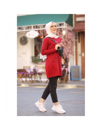Tunique imprimée avec motif étoile (Star Modeste Fashion pour femme voilée) - Couleur rouge 