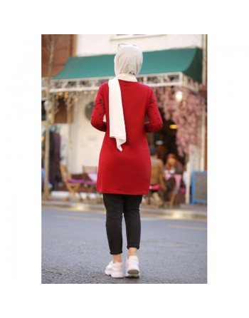 Tunique imprimée avec motif étoile (Star Modeste Fashion pour femme voilée) - Couleur rouge 