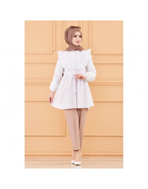 Tunique chemise habillée pour femme (Vêtement Mode Musulmane) - Couleur blanc Tunique chemise habillée pour femme (Vêtement Mode Musulmane) - Couleur blanc