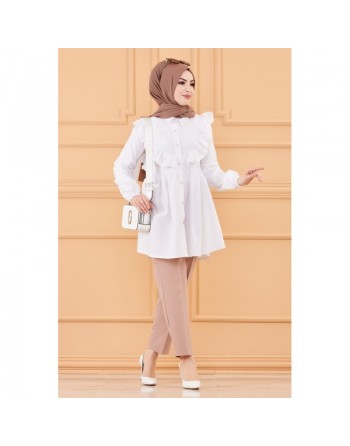 Tunique chemise habillée pour femme (Vêtement Mode Musulmane) - Couleur blanc 