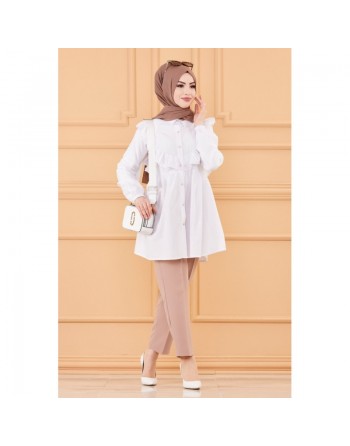 Tunique chemise habillée pour femme (Vêtement Mode Musulmane) - Couleur blanc 