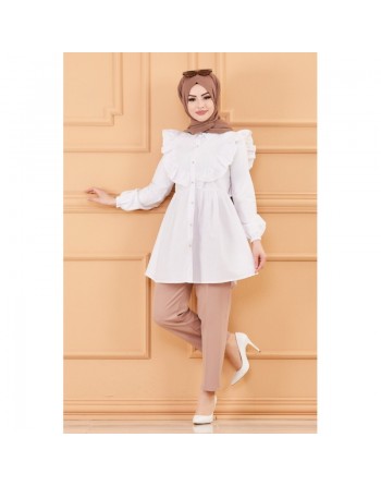 Tunique chemise habillée pour femme (Vêtement Mode Musulmane) - Couleur blanc 
