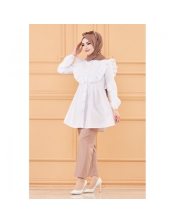 Tunique chemise habillée pour femme (Vêtement Mode Musulmane) - Couleur blanc 