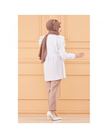 Tunique chemise habillée pour femme (Vêtement Mode Musulmane) - Couleur blanc 