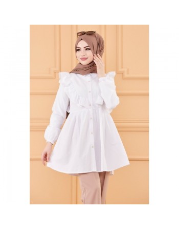 Tunique chemise habillée pour femme (Vêtement Mode Musulmane) - Couleur blanc 