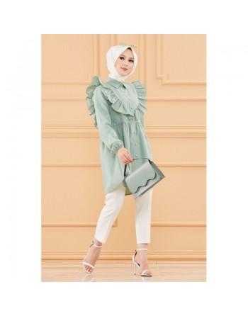 Tunique chemise habillée pour femme (Vêtements Mode Musulmane) - Couleur vert amande 