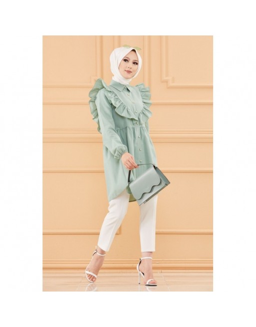 Tunique chemise habillée pour femme (Vêtements Mode Musulmane) - Couleur vert amande Tunique chemise habillée pour femme (Vêtements Mode Musulmane) - Couleur vert amande