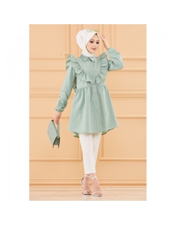 Tunique chemise habillée pour femme (Vêtements Mode Musulmane) - Couleur vert amande 