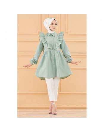 Tunique chemise habillée pour femme (Vêtements Mode Musulmane) - Couleur vert amande 