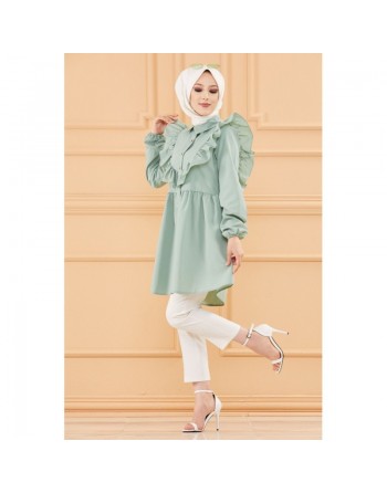 Tunique chemise habillée pour femme (Vêtements Mode Musulmane) - Couleur vert amande 