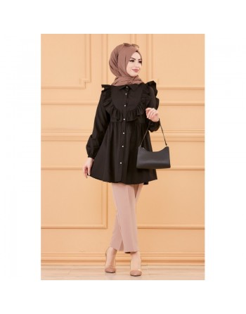 Tunique chemise habillée pour femme (Vêtements Modest Fashion) - Couleur noir 
