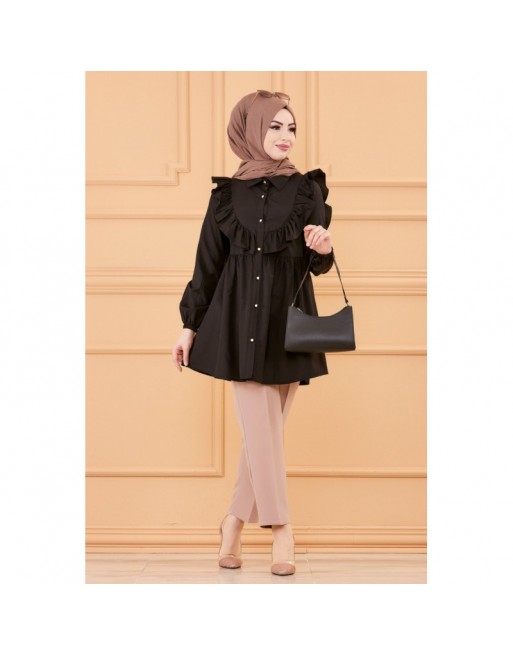 Tunique chemise habillée pour femme (Vêtements Modest Fashion) - Couleur noir Tunique chemise habillée pour femme (Vêtements Modest Fashion) - Couleur noir