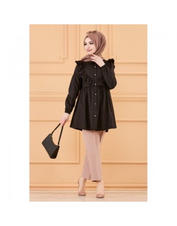 Tunique chemise habillée pour femme (Vêtements Modest Fashion) - Couleur noir 