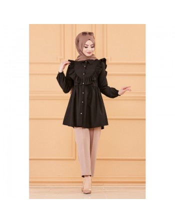 Tunique chemise habillée pour femme (Vêtements Modest Fashion) - Couleur noir 