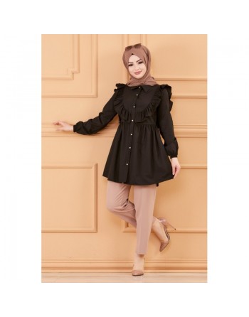 Tunique chemise habillée pour femme (Vêtements Modest Fashion) - Couleur noir 