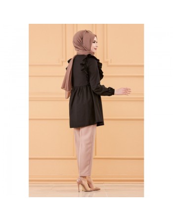 Tunique chemise habillée pour femme (Vêtements Modest Fashion) - Couleur noir 