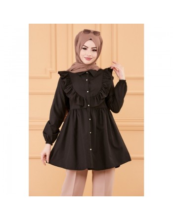Tunique chemise habillée pour femme (Vêtements Modest Fashion) - Couleur noir 