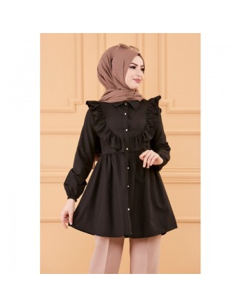 Tunique chemise habillée pour femme (Vêtements Modest Fashion) - Couleur noir 