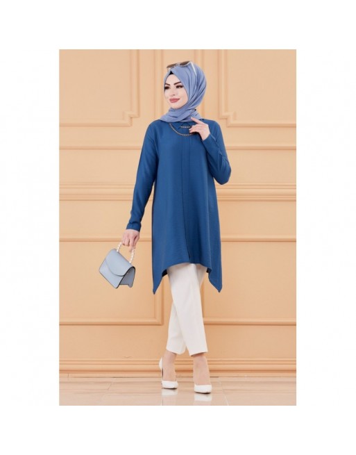 Tunique style habillé pour femme voilée (Vêtement hijab chic) - Couleur bleu Tunique style habillé pour femme voilée (Vêtement hijab chic) - Couleur bleu