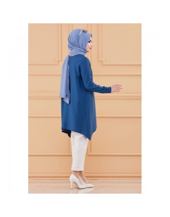 Tunique style habillé pour femme voilée (Vêtement hijab chic) - Couleur bleu 