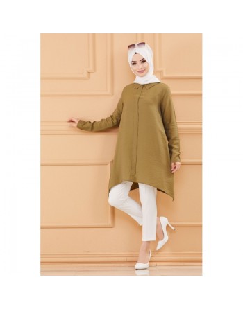 Tunique style habillé pour femme (Vêtement hijab) - Couleur kaki 