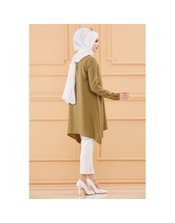 Tunique style habillé pour femme (Vêtement hijab) - Couleur kaki 