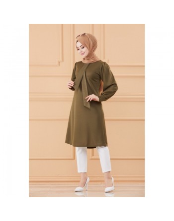Tunique style habillé pour femme (Vêtement hijab classique) - Couleur kaki 