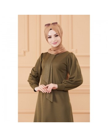 Tunique style habillé pour femme (Vêtement hijab classique) - Couleur kaki 