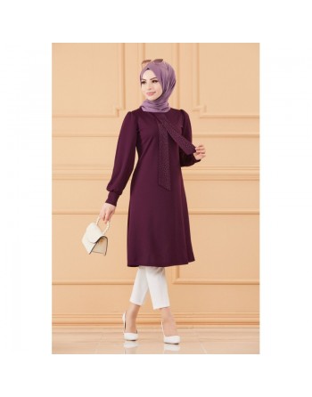 Tunique style habillé pour femme (Vêtement hijab chic) - Couleur prune 