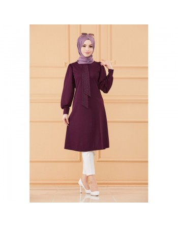 Tunique style habillé pour femme (Vêtement hijab chic) - Couleur prune 