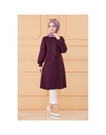 Tunique style habillé pour femme (Vêtement hijab chic) - Couleur prune 