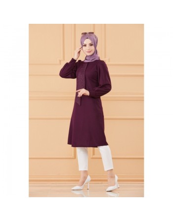 Tunique style habillé pour femme (Vêtement hijab chic) - Couleur prune 