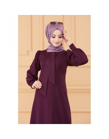 Tunique style habillé pour femme (Vêtement hijab chic) - Couleur prune 