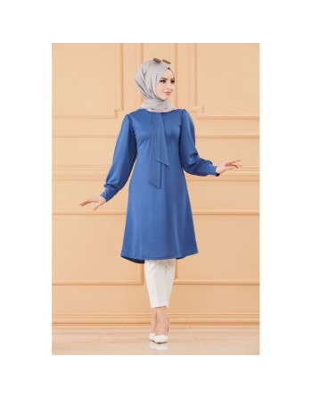 Tunique style habillé pour femme (Tenue hijab classique) - Couleur bleu indigo 