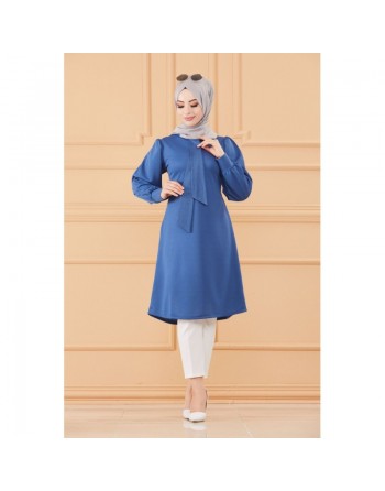 Tunique style habillé pour femme (Tenue hijab classique) - Couleur bleu indigo 